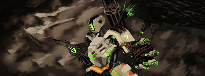 Bastion from Overwatch with a bird