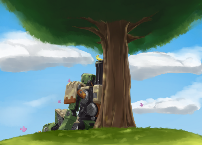 Bastion from Overwatch under a tree
