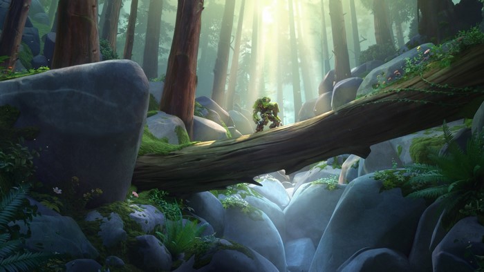 Bastion from Overwatch in a forest