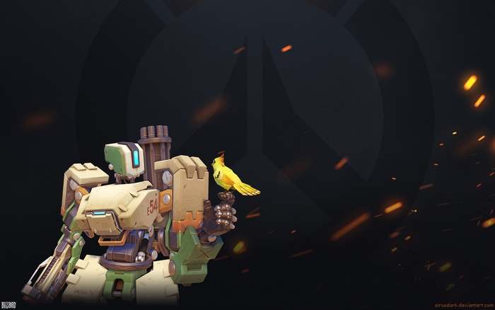 Bastion from Overwatch with a bird