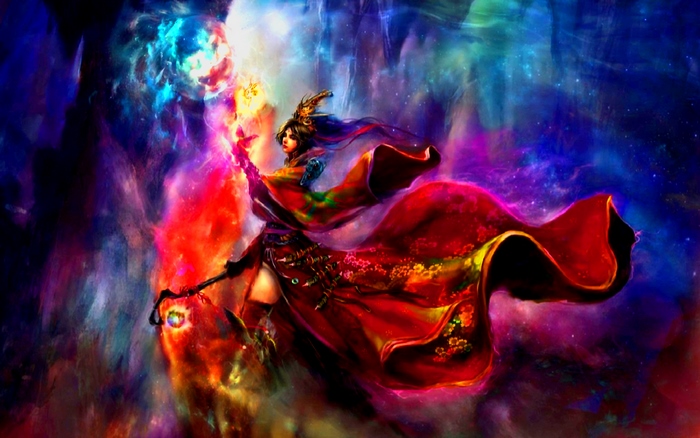 Wizard from Diablo III in a cosmic background