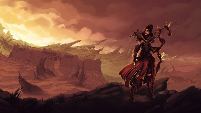 Wizard from Diablo III in a desolate landscape
