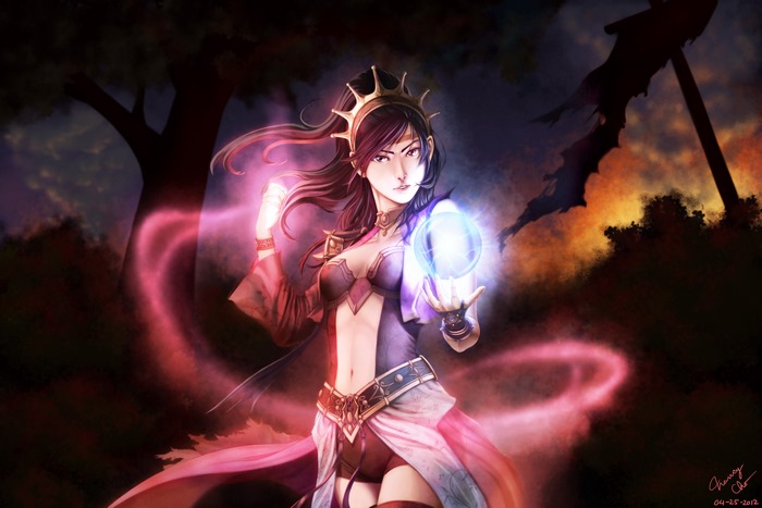 Sorceress from Diablo III casting spells