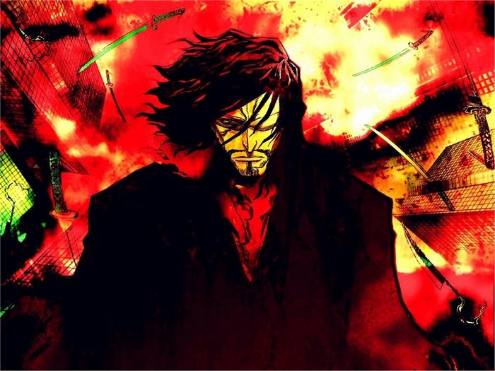 Zangetsu from Bleach with swords and fire