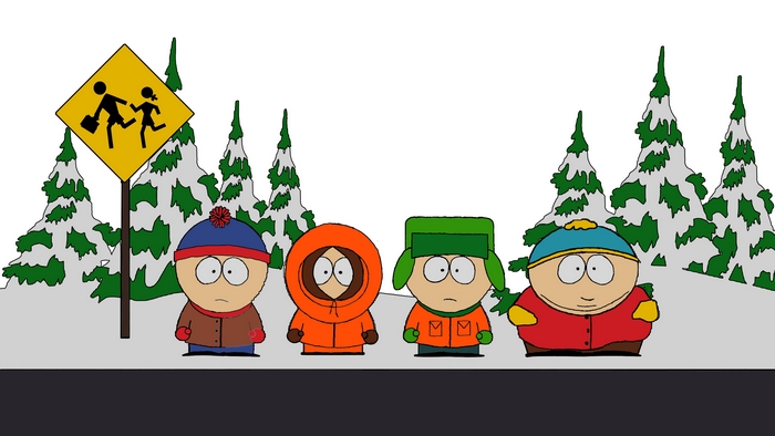 South Park characters by a school crossing sign