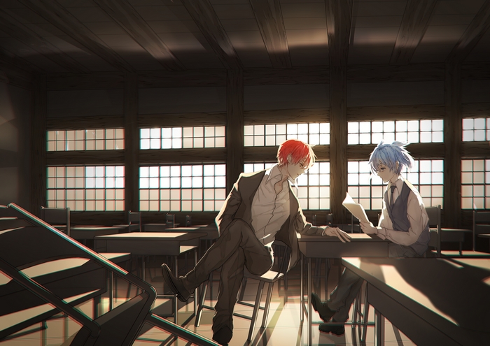 Karma Akabane and Nagisa Shiota in classroom