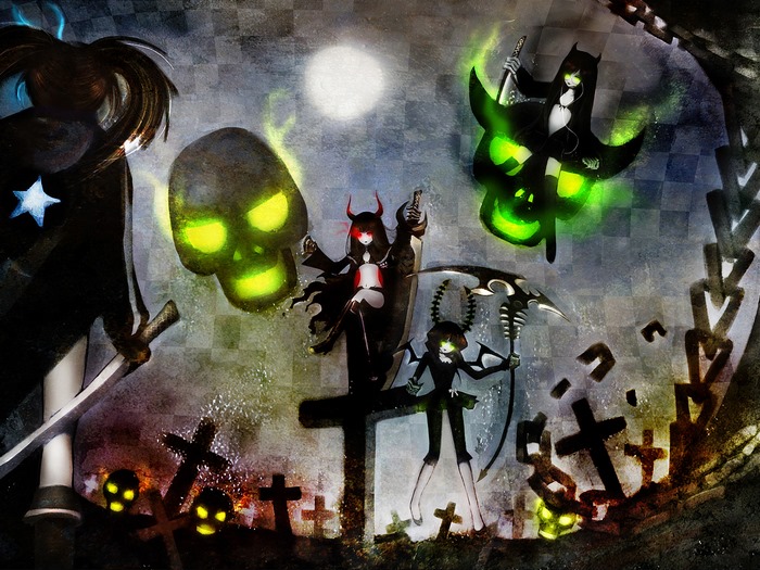 Black Rock Shooter and friends in a graveyard