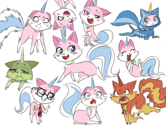 Unikitty character sketches with various expressions