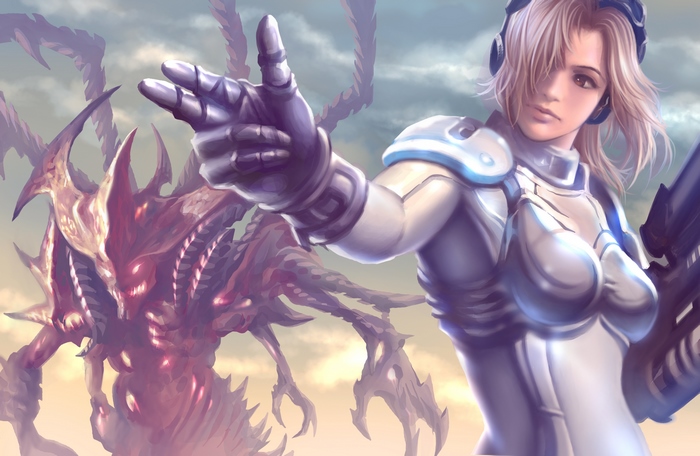 Sarah Kerrigan and Zerg creature from StarCraft