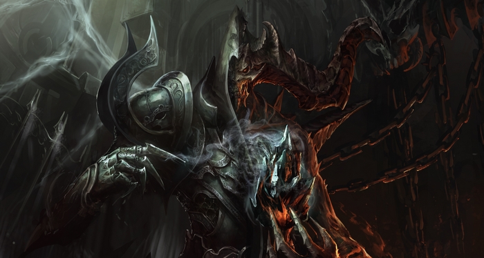 Diablo character with horns and armor