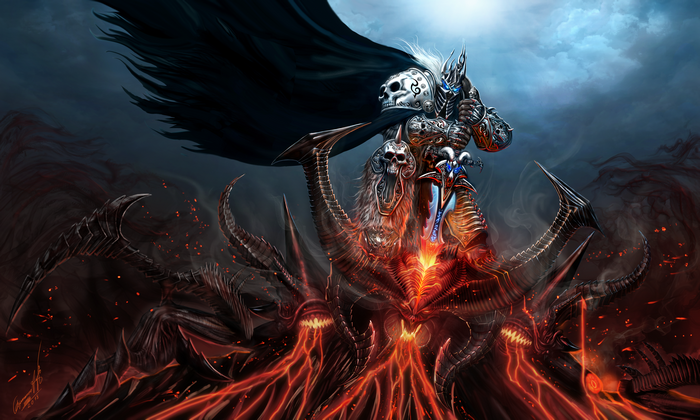 The Lich King from Warcraft on a demonic creature