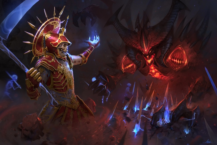 Skeleton warrior fighting Diablo from Diablo