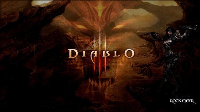 Diablo III title screen with demon and demon hunter