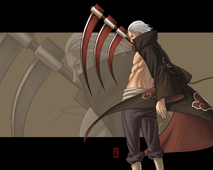 Hidan from Naruto holding a scythe