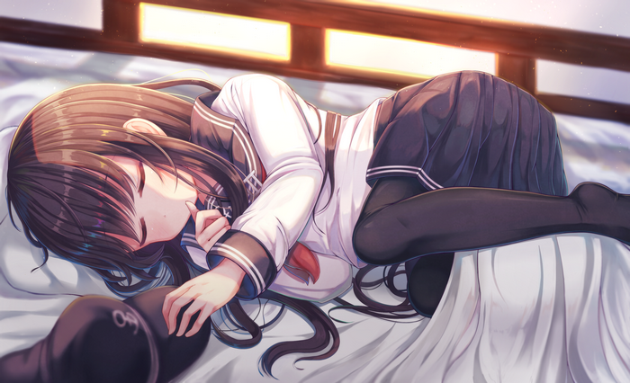 Girl sleeping in school uniform