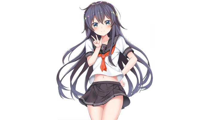 Girl in sailor uniform with long dark hair