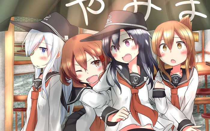 4 girls from Kantai Collection in sailor uniforms