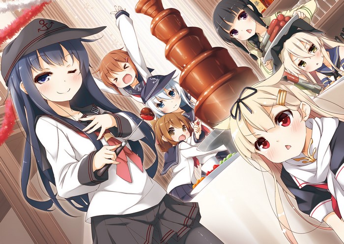 Girls enjoying a chocolate fountain from KanColle