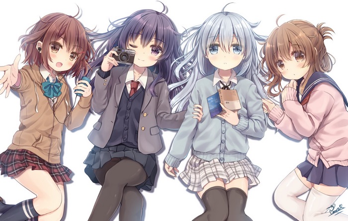 Four anime girls in school uniforms