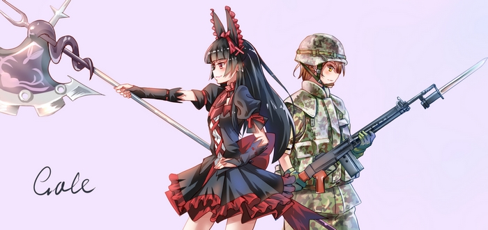 Rory Mercury and a soldier with a rifle