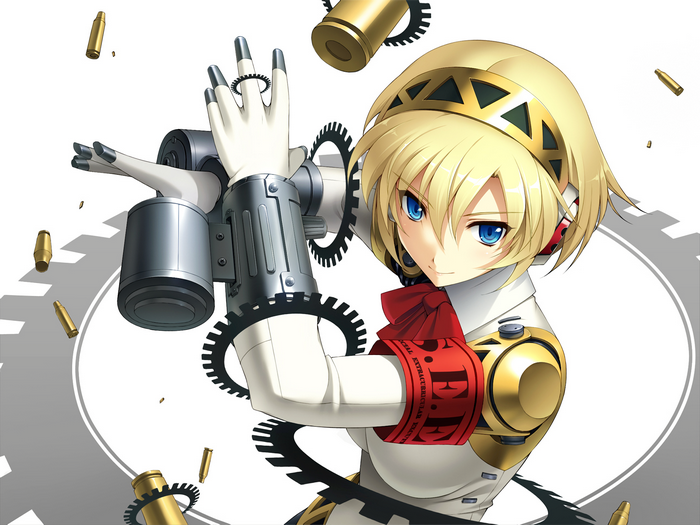 Aigis from Persona with gears and bullets