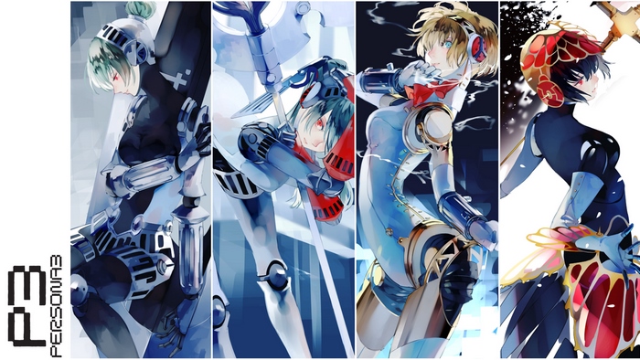 Persona 3 characters Aigis, Mitsuru, Yukari, and Fuuka