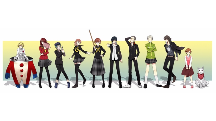Persona characters standing in a line
