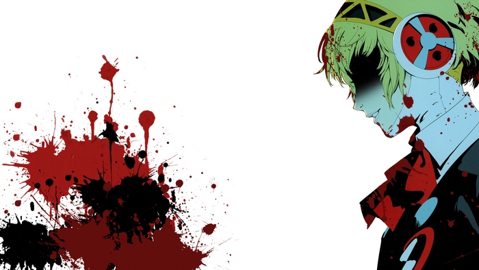 Aigis from Persona with blood splatters