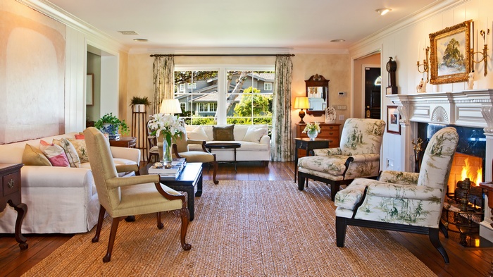 Living room with fireplace and furniture