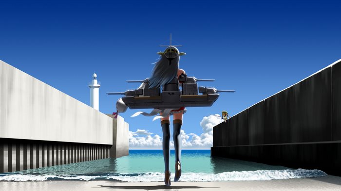 Haruna from Kancolle at a Lighthouse Dock