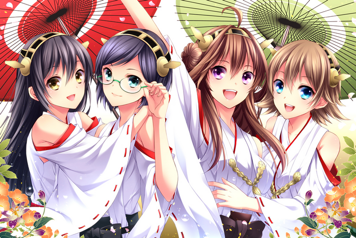 Four girls with umbrellas from Kantai Collection