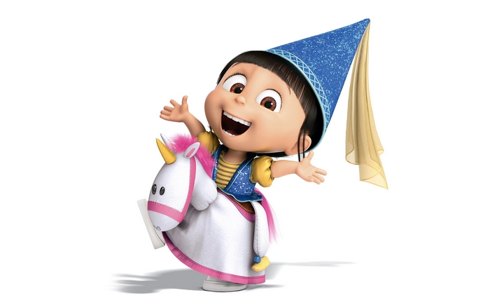 Agnes from Despicable Me riding a unicorn