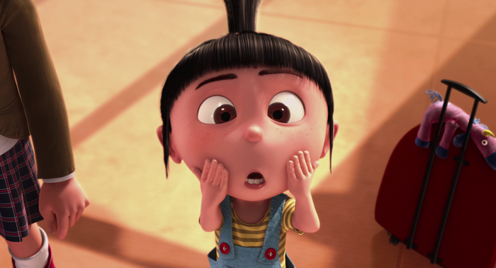Surprised Agnes from Despicable Me with Suitcase