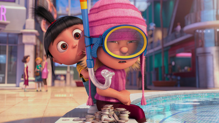 Agnes and Character by Poolside with Coins