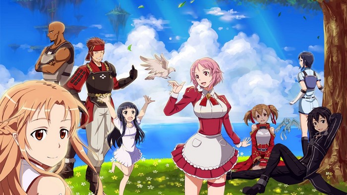 Characters from Sword Art Online in a meadow