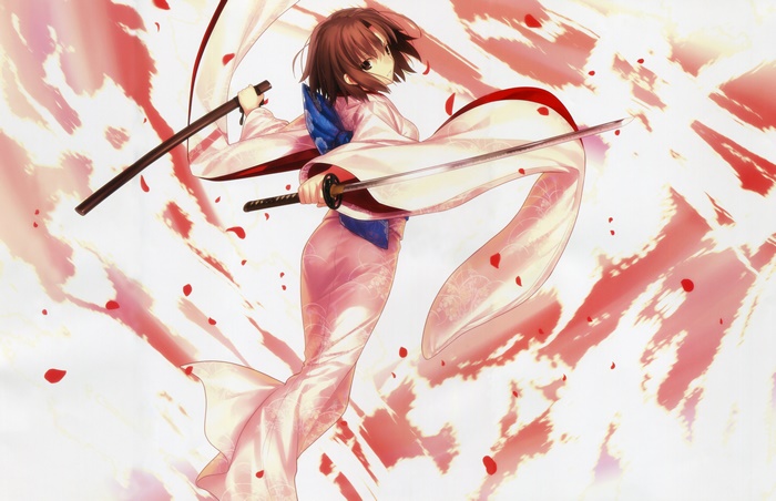 Shiki Ryougi with swords
