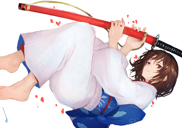 Shiki Ryougi with a red katana