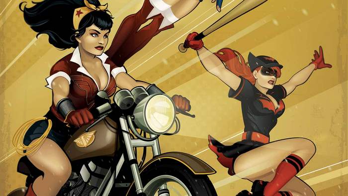 Wonder Woman and Batwoman on a motorcycle