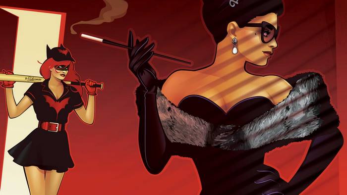 Batwoman and Catwoman in vintage style