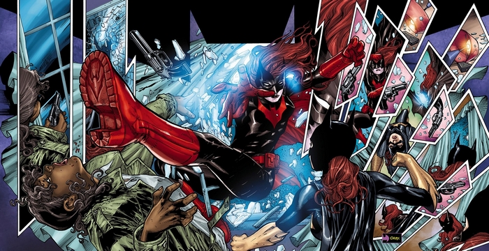 Batwoman fighting enemies