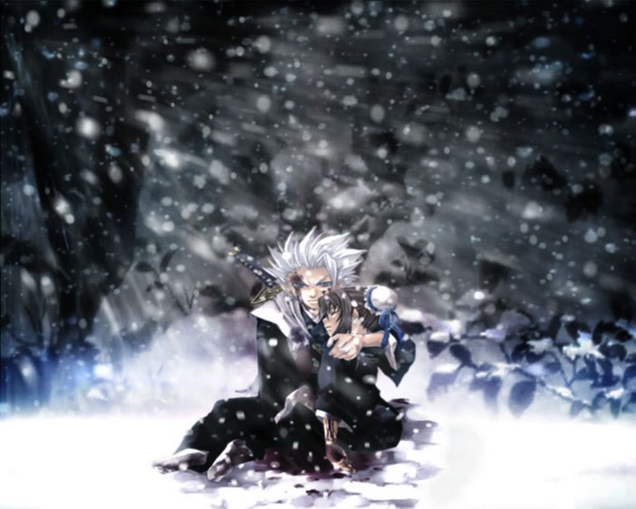 Toshiro Hitsugaya and Momo Hinamori from Bleach in snow