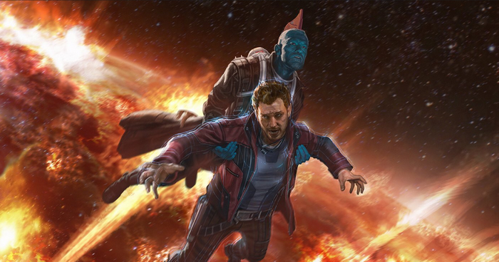 Yondu Udonta carrying Star-Lord through an explosion