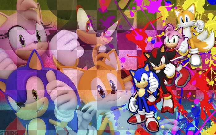 Sonic the Hedgehog characters with paint splatters