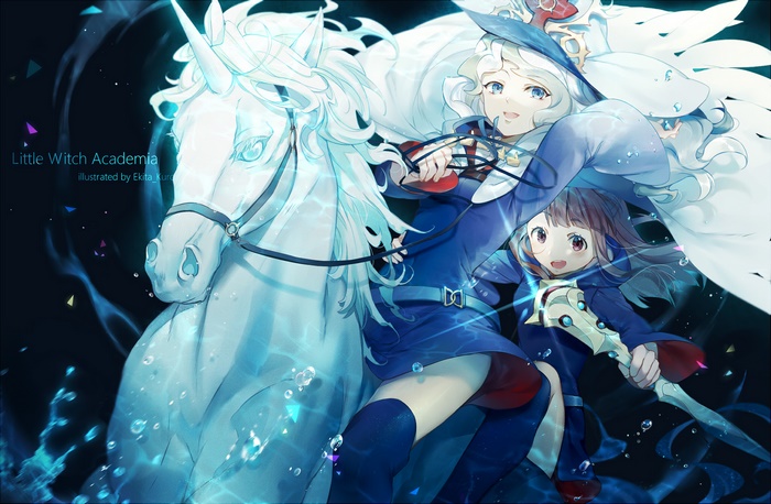 Atsuko Kagari from Little Witch Academia on a unicorn