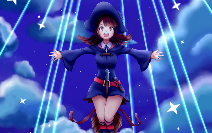 Atsuko Kagari flying on a broomstick