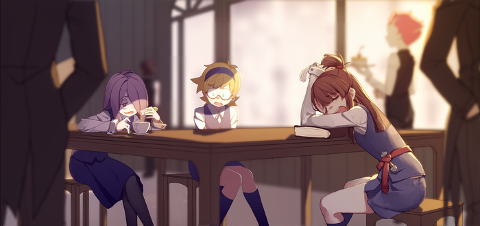 Atsuko Kagari and friends at a cafe