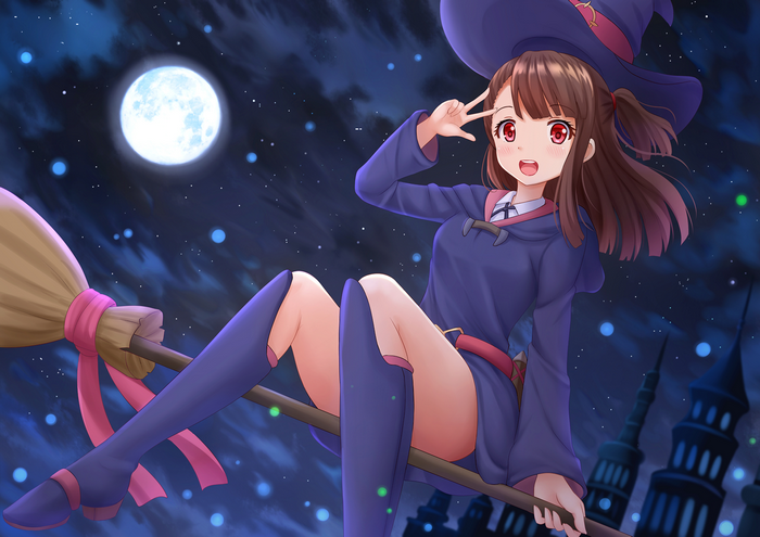 Atsuko Kagari from Little Witch Academia on a broomstick