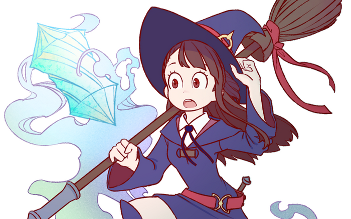 Atsuko Kagari with a broom and magical staff