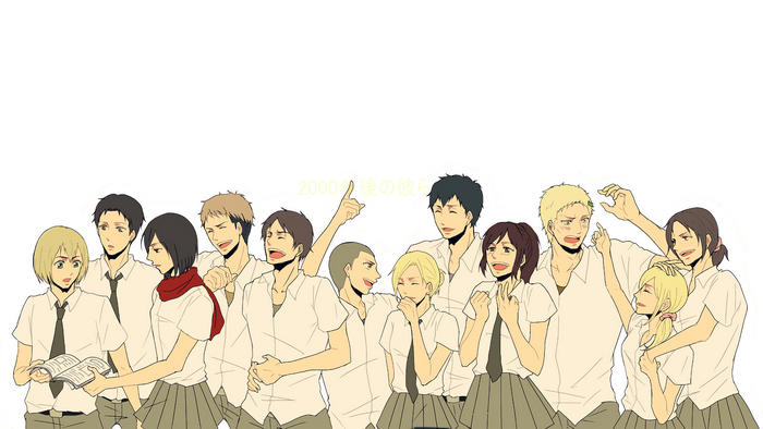 Attack on Titan characters in school uniforms