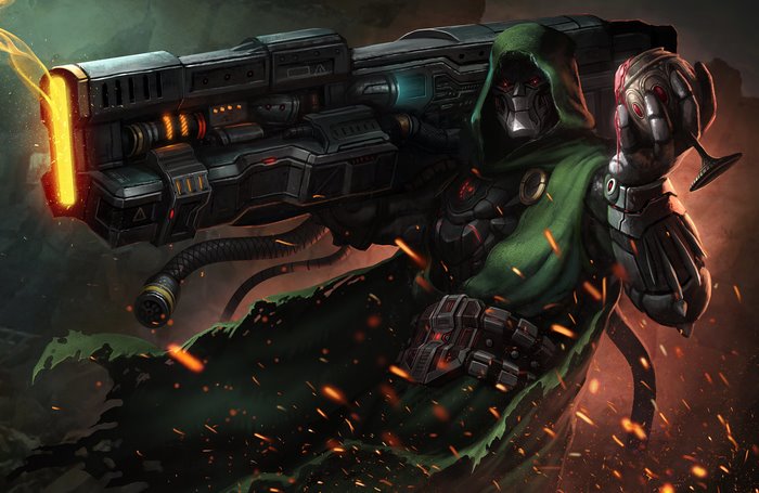 Doctor Doom with a large weapon